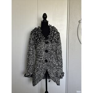 John Fashion Fringe Neck Long Sleeve Cardigan Black / White Large Sweater